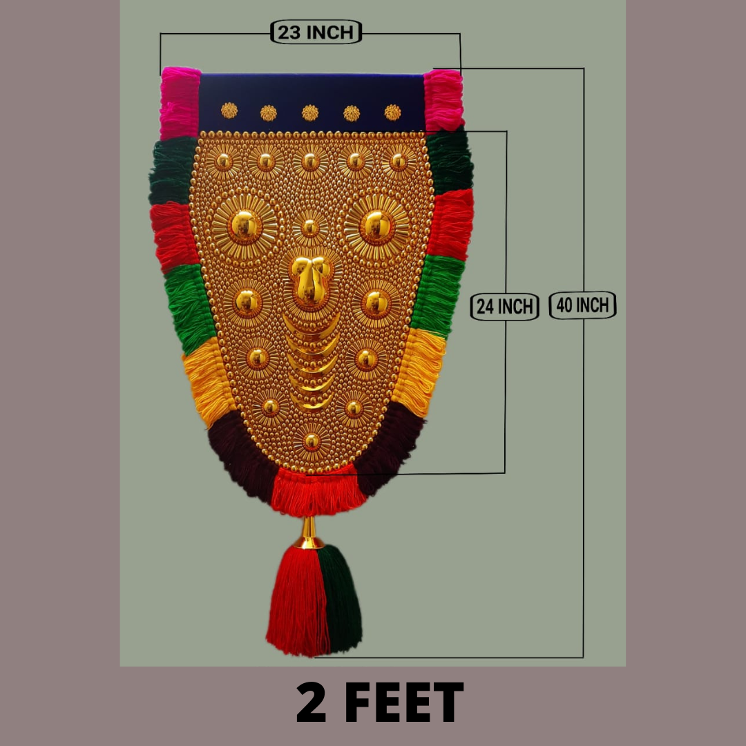 2 Feet Nettipattam (Caparison) 100% Handcrafted Polymer Gold Finish Wall Decor for Living Room by Skilled Kerala Artisans