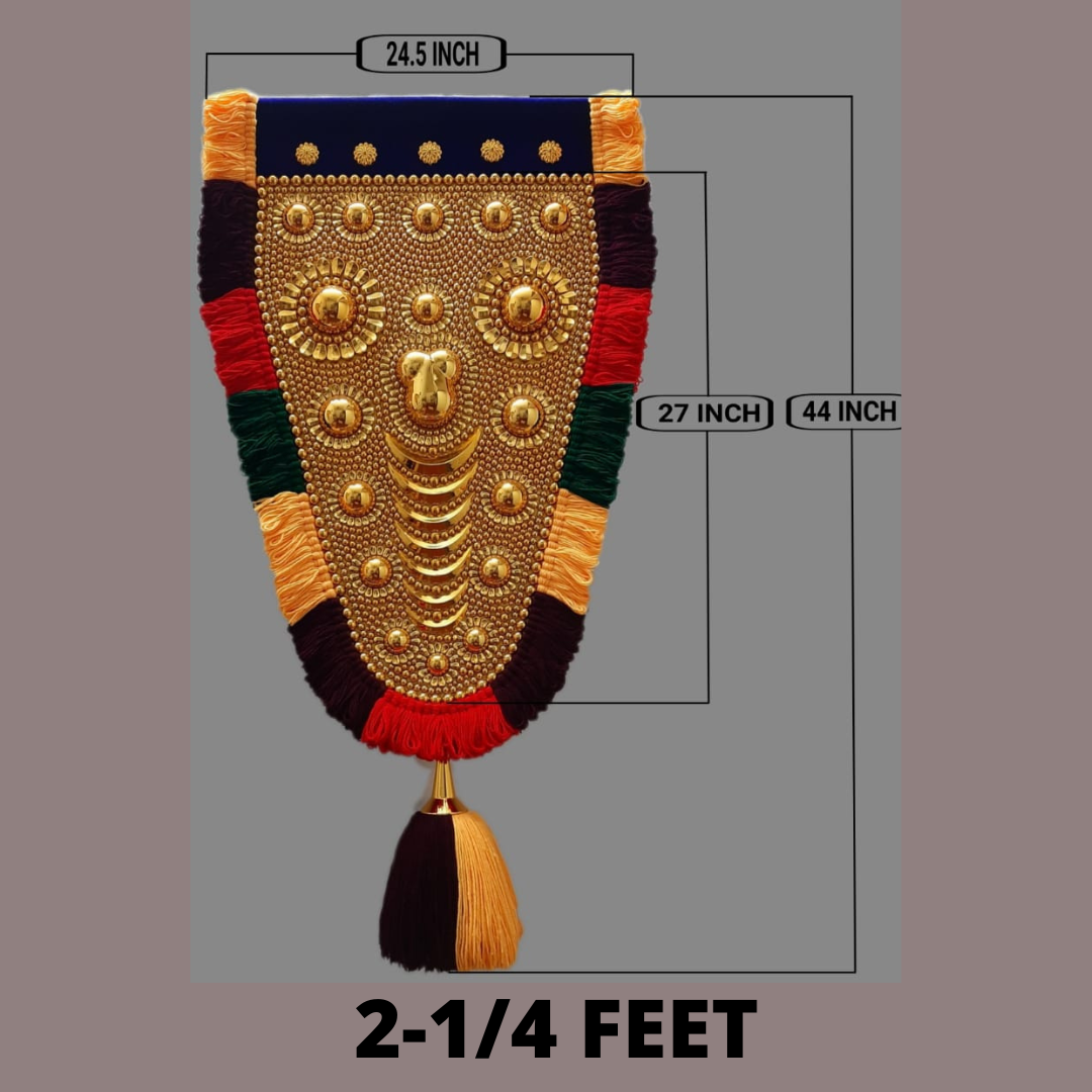 2 Feet Nettipattam (Caparison) 100% Handcrafted Polymer Gold Finish Wall Decor for Living Room by Skilled Kerala Artisans