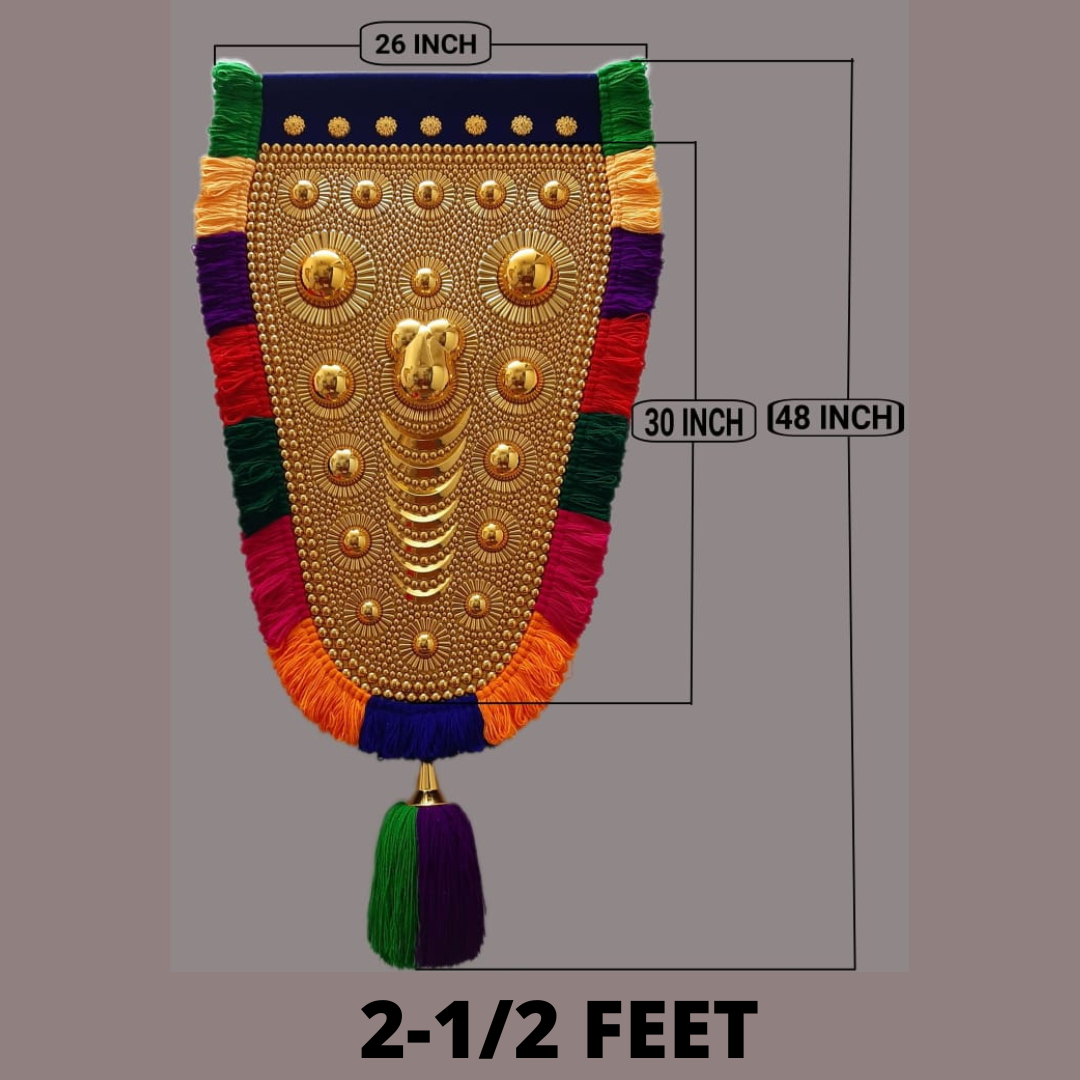 2 Feet Nettipattam (Caparison) 100% Handcrafted Polymer Gold Finish Wall Decor for Living Room by Skilled Kerala Artisans
