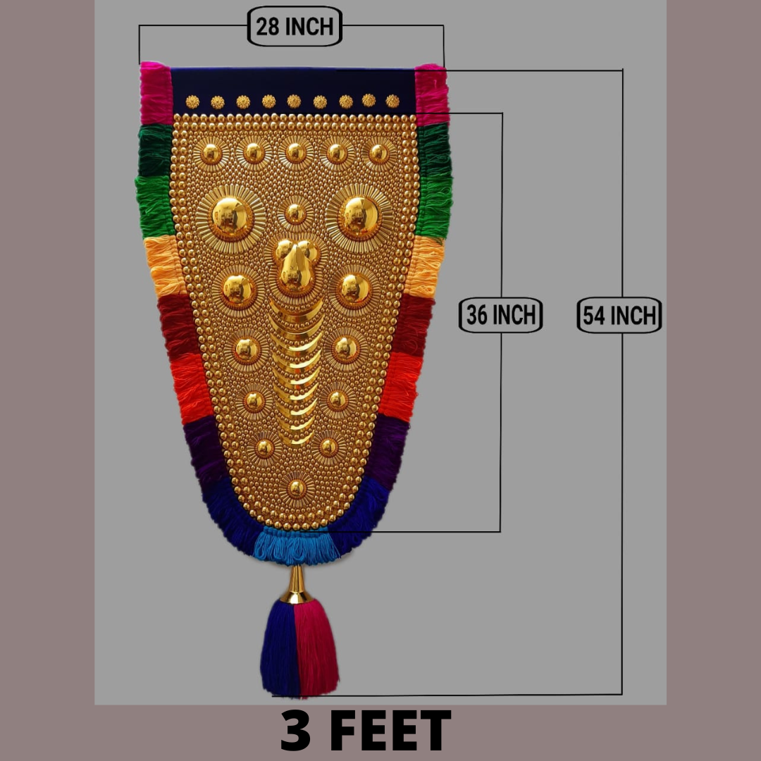 3 Feet Nettipattam (Caparison) 100% Handcrafted Polymer Gold Finish Wall Decor for Living Room by Skilled Kerala Artisans