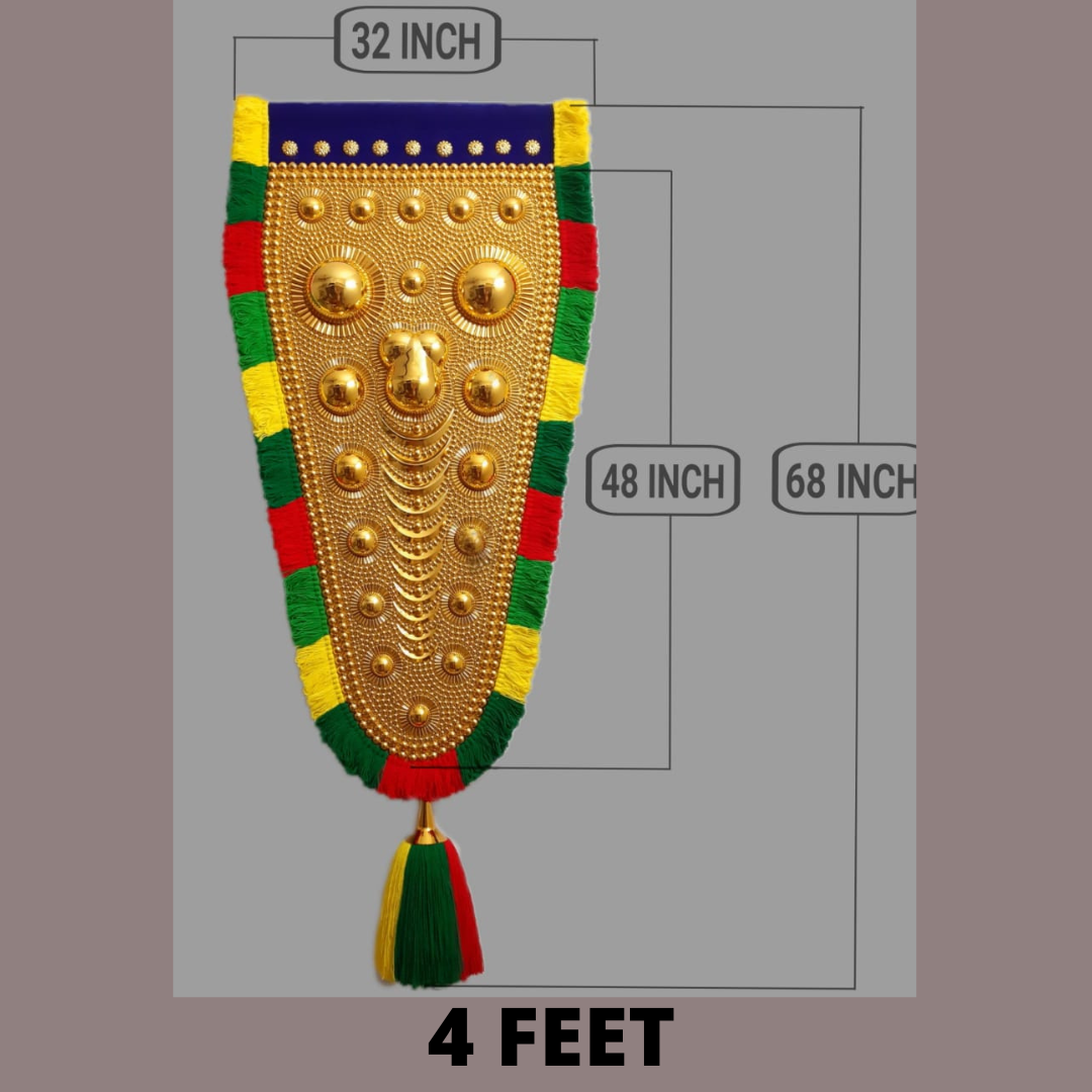 4 Feet Nettipattam (Caparison) 100% Handcrafted Polymer Gold Finish Wall Decor for Living Room by Skilled Kerala Artisans