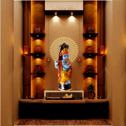 Sree Krishna Idols in Fiber with Flute and Complete Ornaments for House Warming Function.