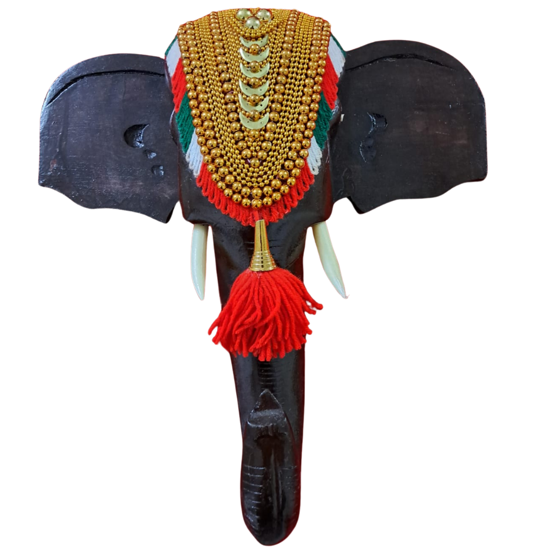6-Inch Rosewood Elephant Head Figurine with Nettipattom – Handcrafted Home Décor & Gift Item