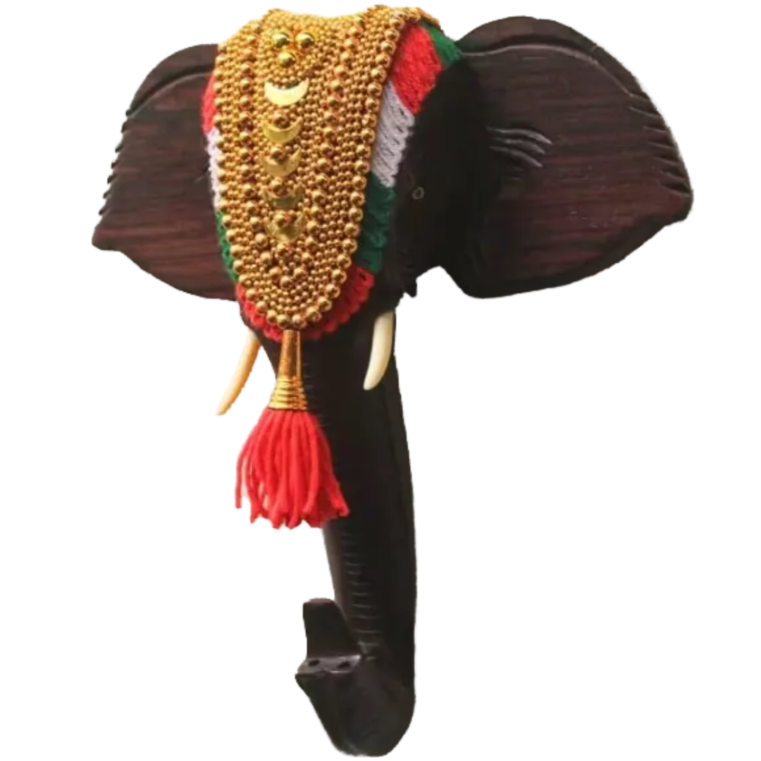 6-Inch Rosewood Elephant Head Figurine with Nettipattom – Handcrafted Home Décor & Gift Item
