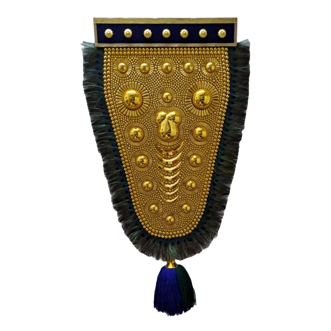 2.5 Feet Nettipattam with mayilpeeli (Caparison), 100% Hand Crafted Polymer Golden Finish Wall Hanging Netipattom with mayilpeeli by Trained and Experienced Artisans from Kerala