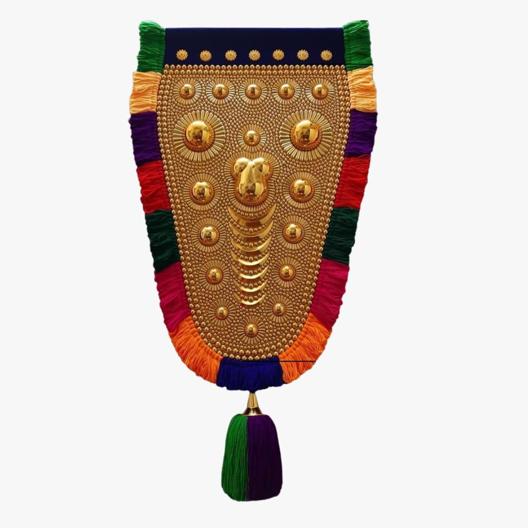 2 Feet Nettipattam (Caparison) 100% Handcrafted Polymer Gold Finish Wall Decor for Living Room by Skilled Kerala Artisans