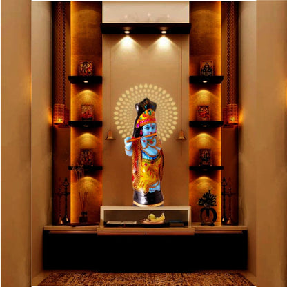 Sree Krishna Idols in Fiber with Flute and Complete Ornaments for House Warming Function.