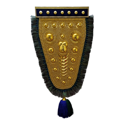 2.5 Feet Nettipattam with mayilpeeli (Caparison), 100% Hand Crafted Polymer Golden Finish Wall Hanging Netipattom with mayilpeeli by Trained and Experienced Artisans from Kerala