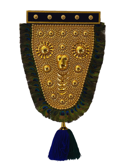 1.5 Feet Nettipattam with mayilpeeli (Caparison), 100% Hand Crafted Polymer Golden Finish Wall Hanging Netipattom with mayilpeeli by Trained and Experienced Artisans from Kerala